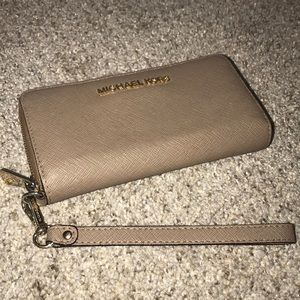 Michael Kors taupe wristlet wallet